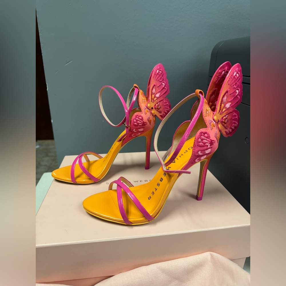 Sophia Webster Vibrant Pink and Yellow Heels - Picture 3 of 13